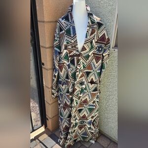 Gardenbelle Shop Jaquard Textured Boho Long Trench Coat